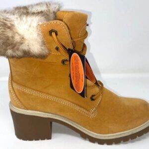 Lugz women&#039;s Clove Block Heeled Ankle Bootie Faux Fur Fashion Boot Golden S